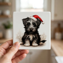 Skye Terrier Puppy Drawing ceramic coasters set of 4, in hand