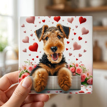 Airedale Terrier ceramic coasters set of 4, in hand