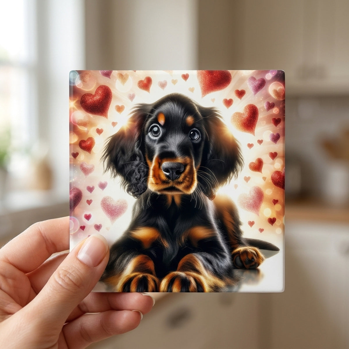 Gordon Setter ceramic coasters set of 4, in hand