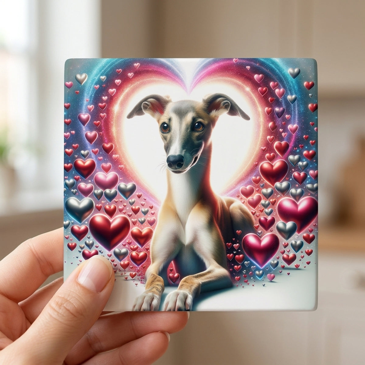 Italian Greyhound ceramic coasters set of 4, in hand
