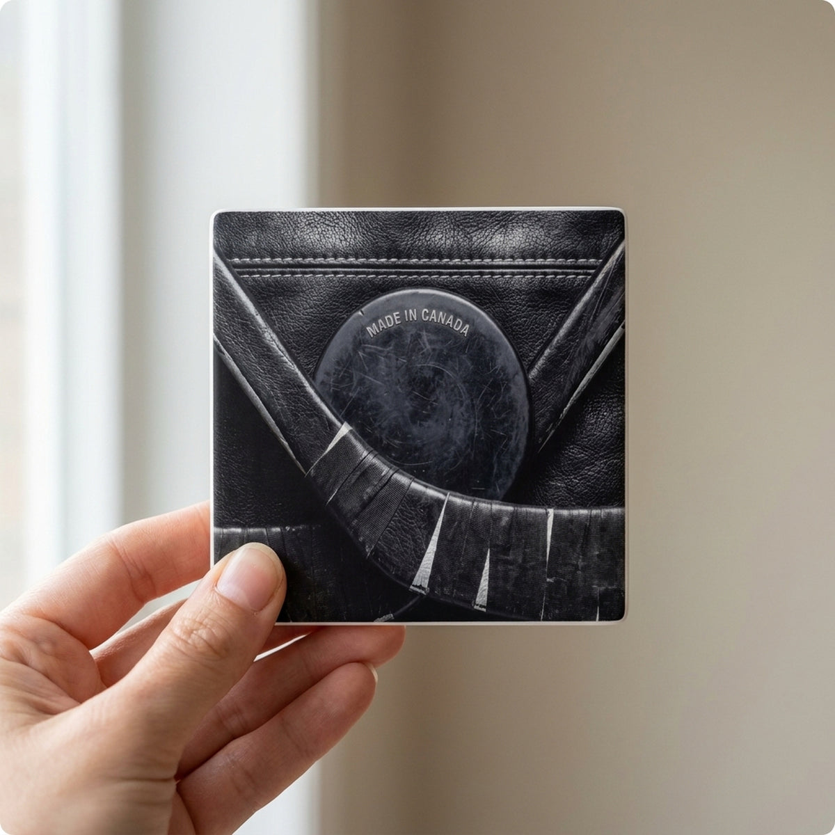 Hockey ceramic coasters set of 4, in hand