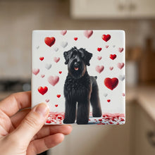 Giant Schnauzer ceramic coasters set of 4, in hand