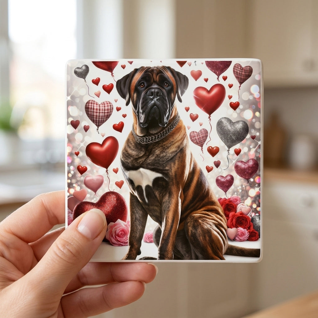 Mastiff ceramic coasters set of 4, in hand