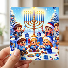 Golden Menorah Celebration ceramic coasters set of 4, in hand