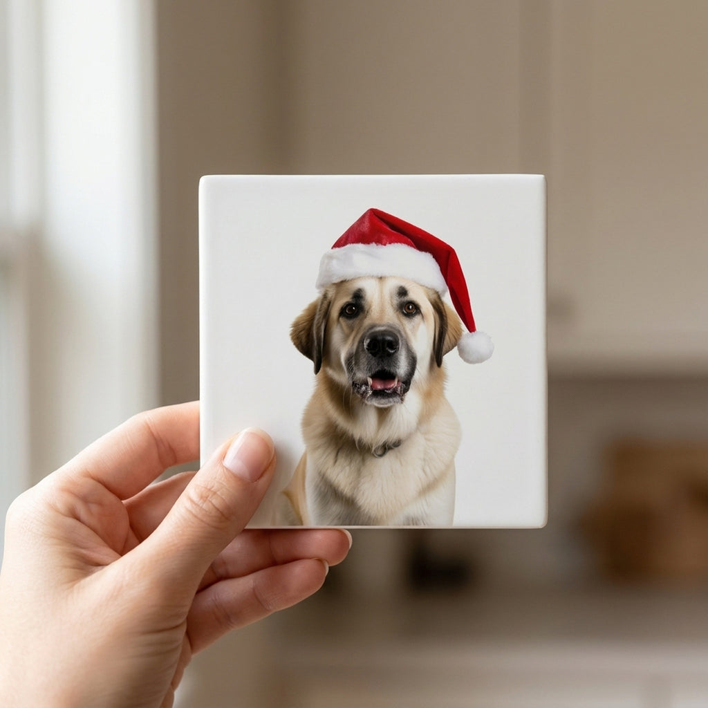 Anatolian Shepherd Dog ceramic coasters set of 4, in hand