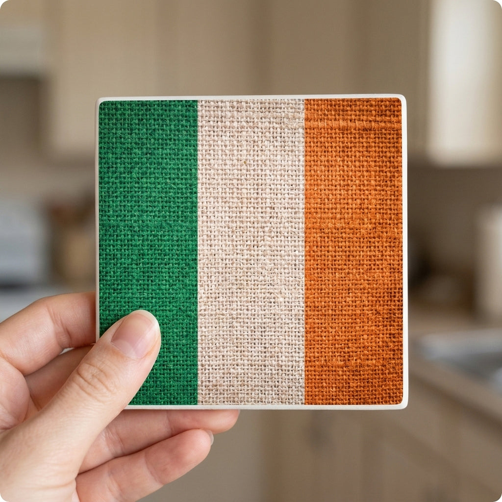 Ireland Flag Pride ceramic coasters set of 4, in hand