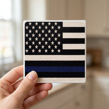 Thin Blue Line Flag ceramic coasters set of 4, in hand