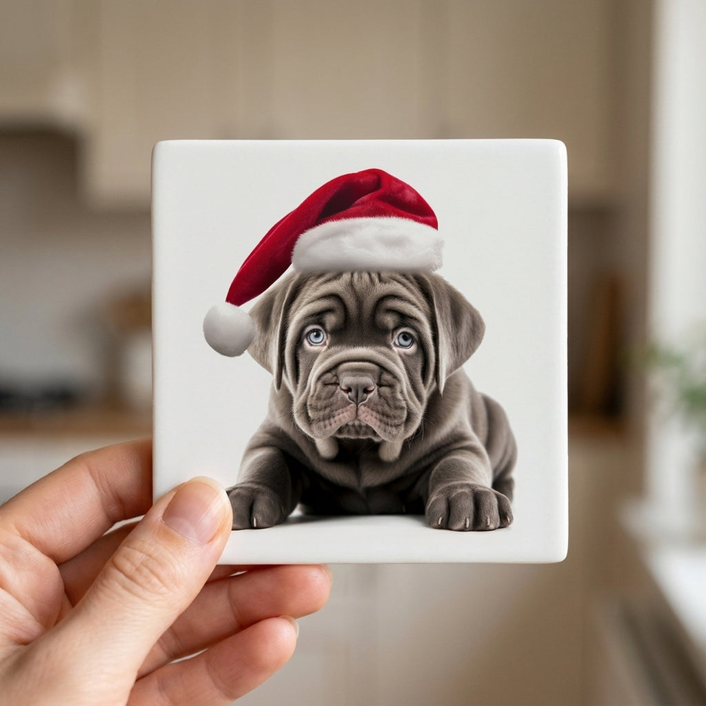 Neapolitan Mastiff Puppy ceramic coasters set of 4, in hand