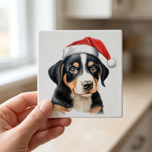 Entlebucher Mountain Dog Puppy Drawing ceramic coasters set of 4, in hand