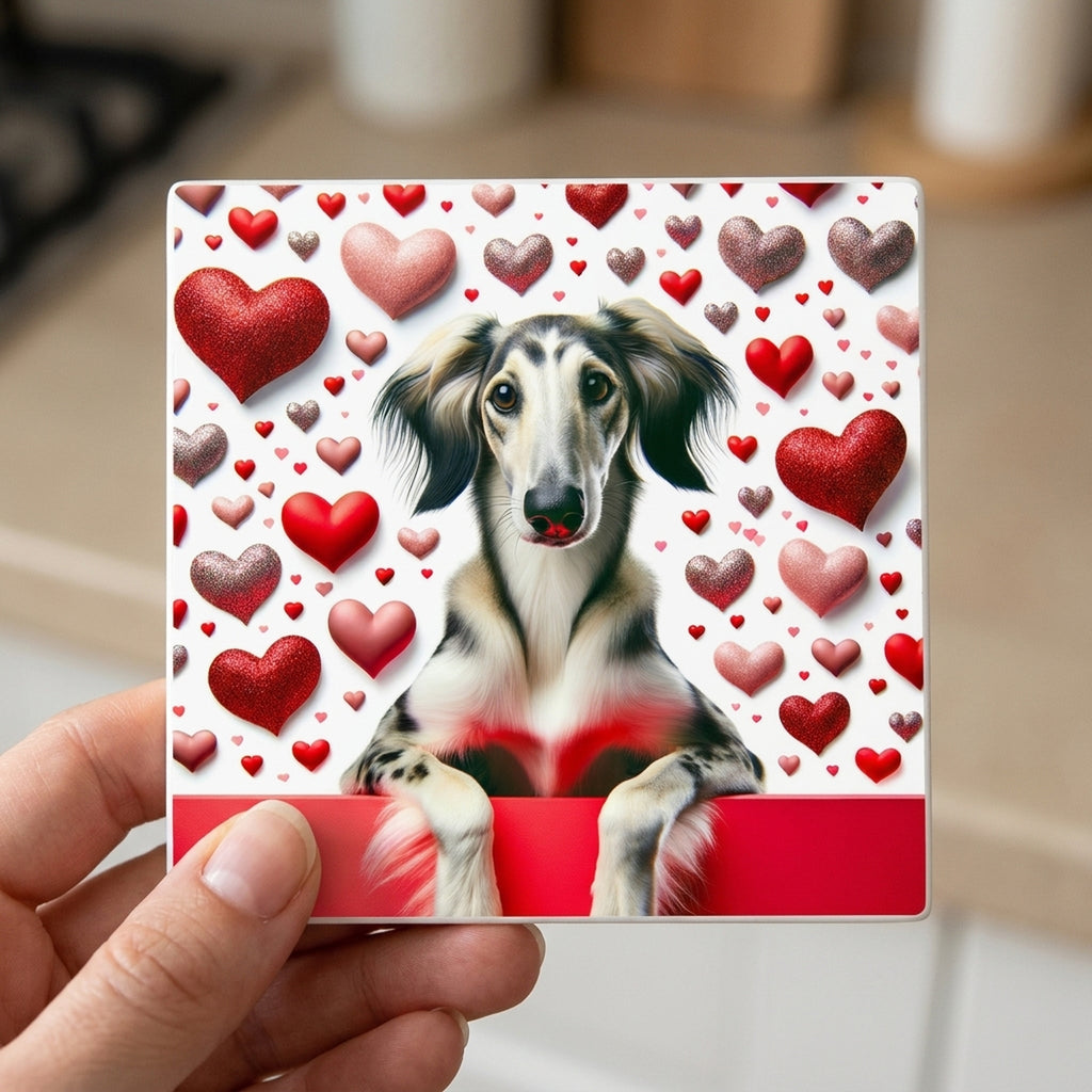 Saluki ceramic coasters set of 4, in hand