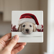 Great Pyrenees Puppy ceramic coasters set of 4, in hand