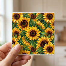 Sunflower Field ceramic coasters set of 4, in hand