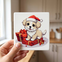 Pumik Puppy Drawing ceramic coasters set of 4, in hand
