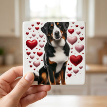 Bernese Mountain Dog ceramic coasters set of 4, in hand