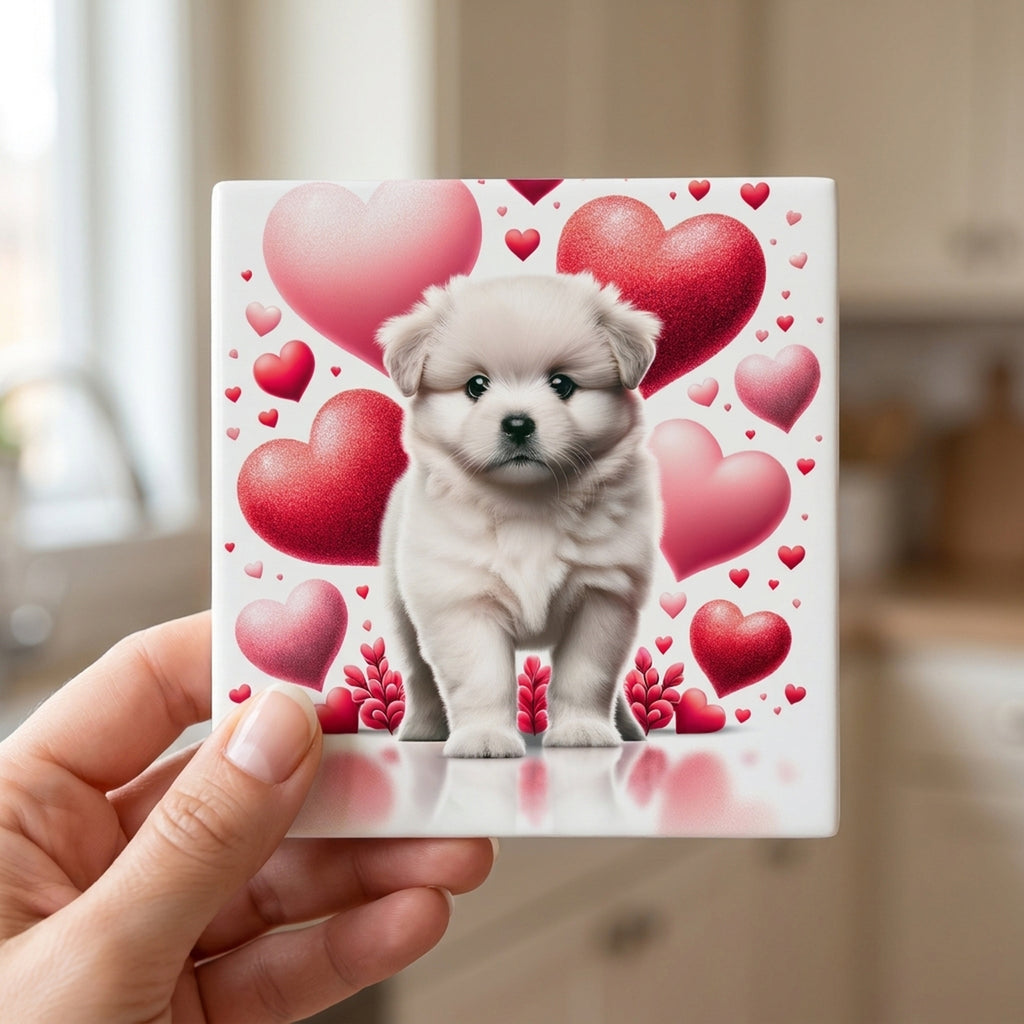 Samoyed ceramic coasters set of 4, in hand