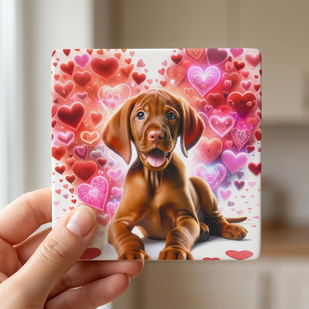 Vizsla ceramic coasters set of 4, in hand