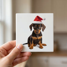 German Pinscher Puppy ceramic coasters set of 4, in hand