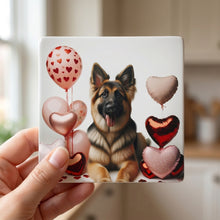German Shepherd Dog ceramic coasters set of 4, in hand