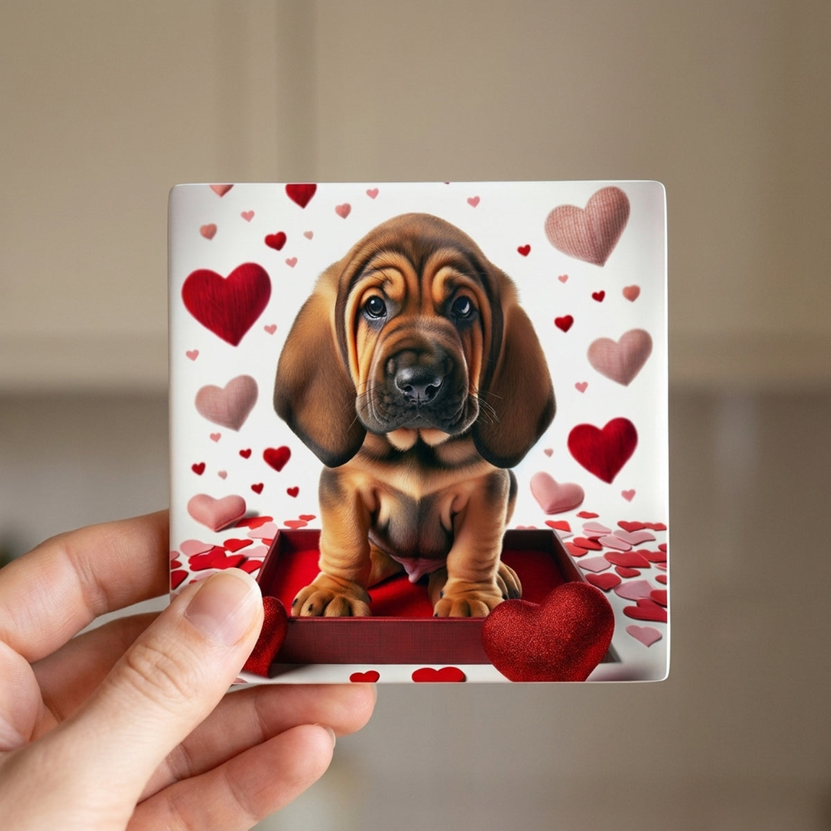 Bloodhound ceramic coasters set of 4, in hand