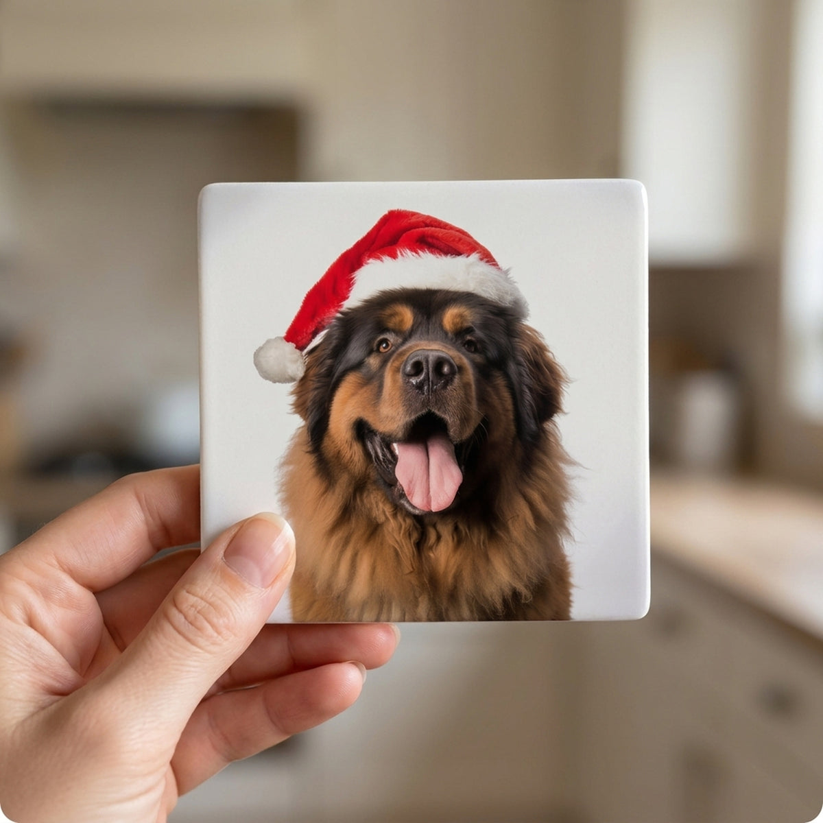 Tibetan Mastiff ceramic coasters set of 4, in hand