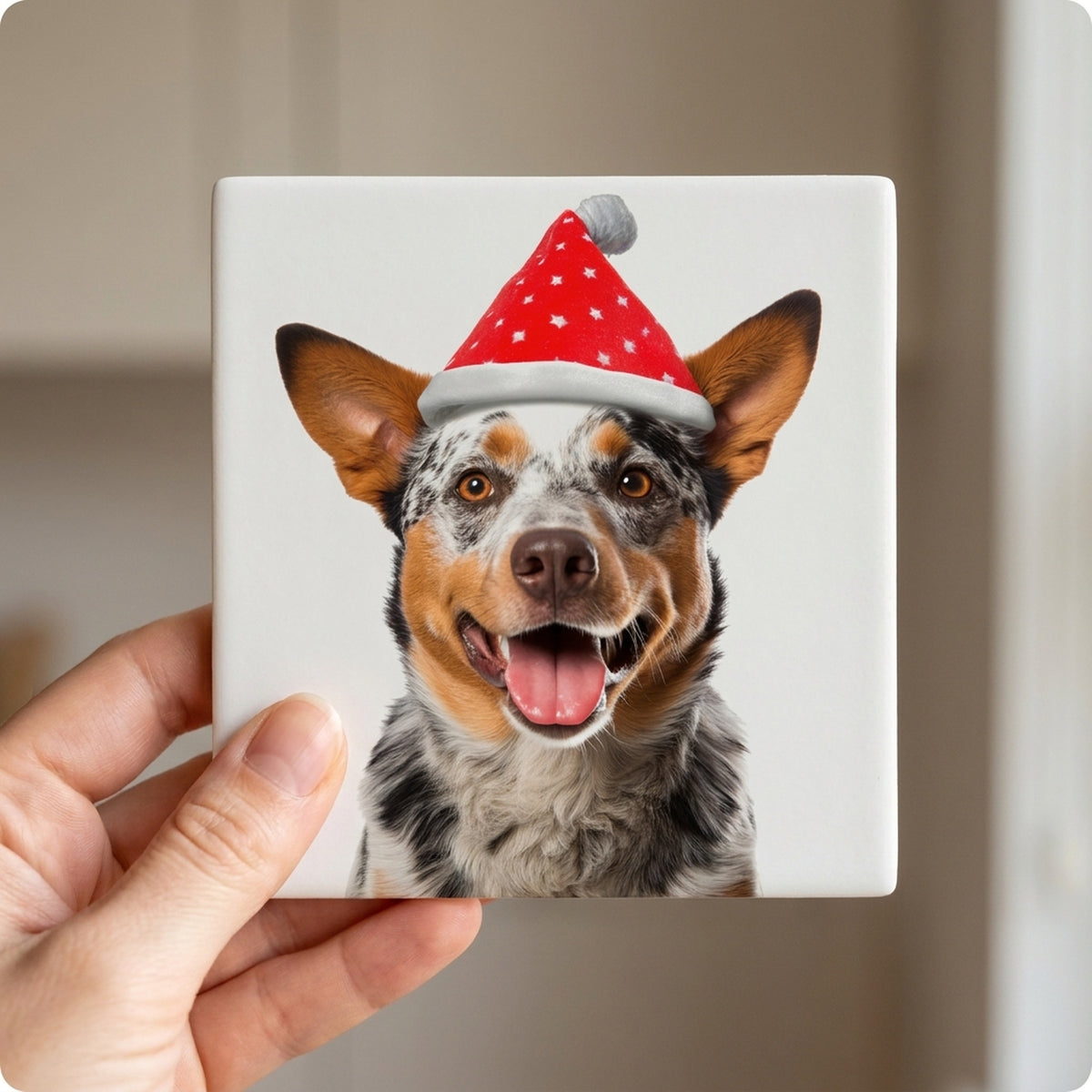 Australian Cattle Dog ceramic coasters set of 4, in hand
