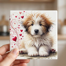 Bearded Collie ceramic coasters set of 4, in hand