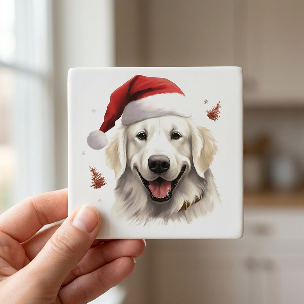 Great Pyrenees ceramic coasters set of 4, in hand