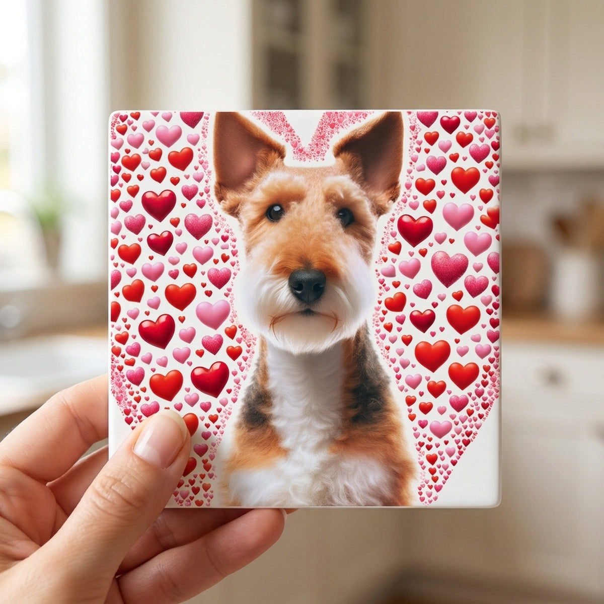 Wire Fox Terrier ceramic coasters set of 4, in hand