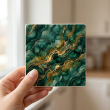 Emerald Marble ceramic coasters set of 4, in hand