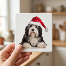 Polish Lowland Sheepdog ceramic coasters set of 4, in hand