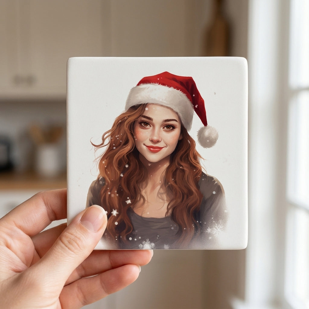 Brittany ceramic coasters set of 4, in hand