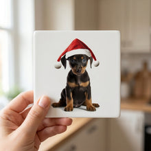 German Pinscher Puppy ceramic coasters set of 4, in hand