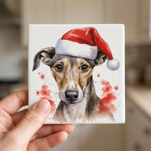 Greyhound Puppy Drawing ceramic coasters set of 4, in hand