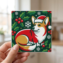 Corgi Christmas Ornament Art ceramic coasters set of 4, in hand