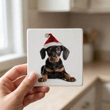 Doberman Pinscher Puppy ceramic coasters set of 4, in hand