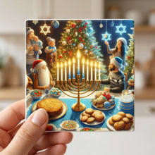 Chrismukkah Holiday Celebration ceramic coasters set of 4, in hand