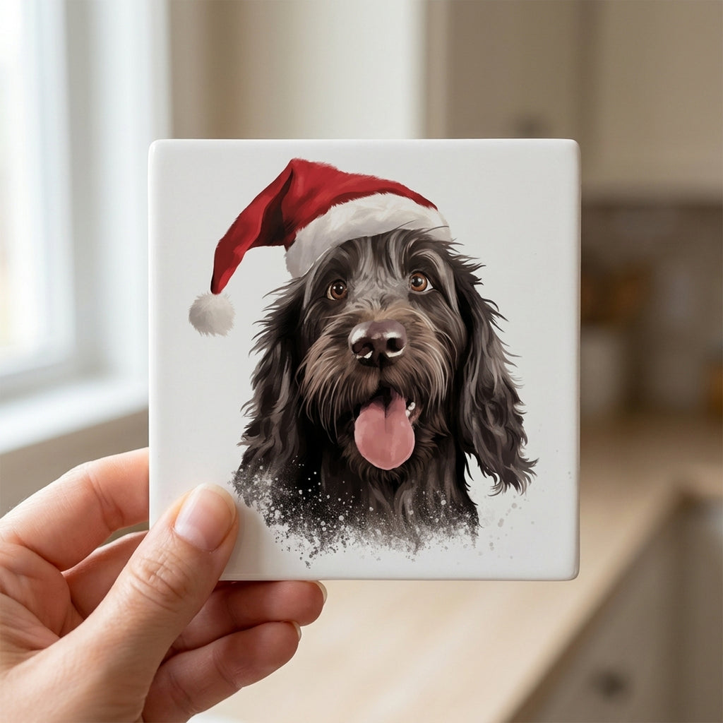 Spinone Italiano ceramic coasters set of 4, in hand