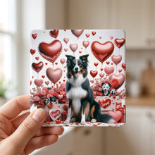 Border Collie ceramic coasters set of 4, in hand
