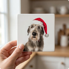 Irish Wolfhound ceramic coasters set of 4, in hand