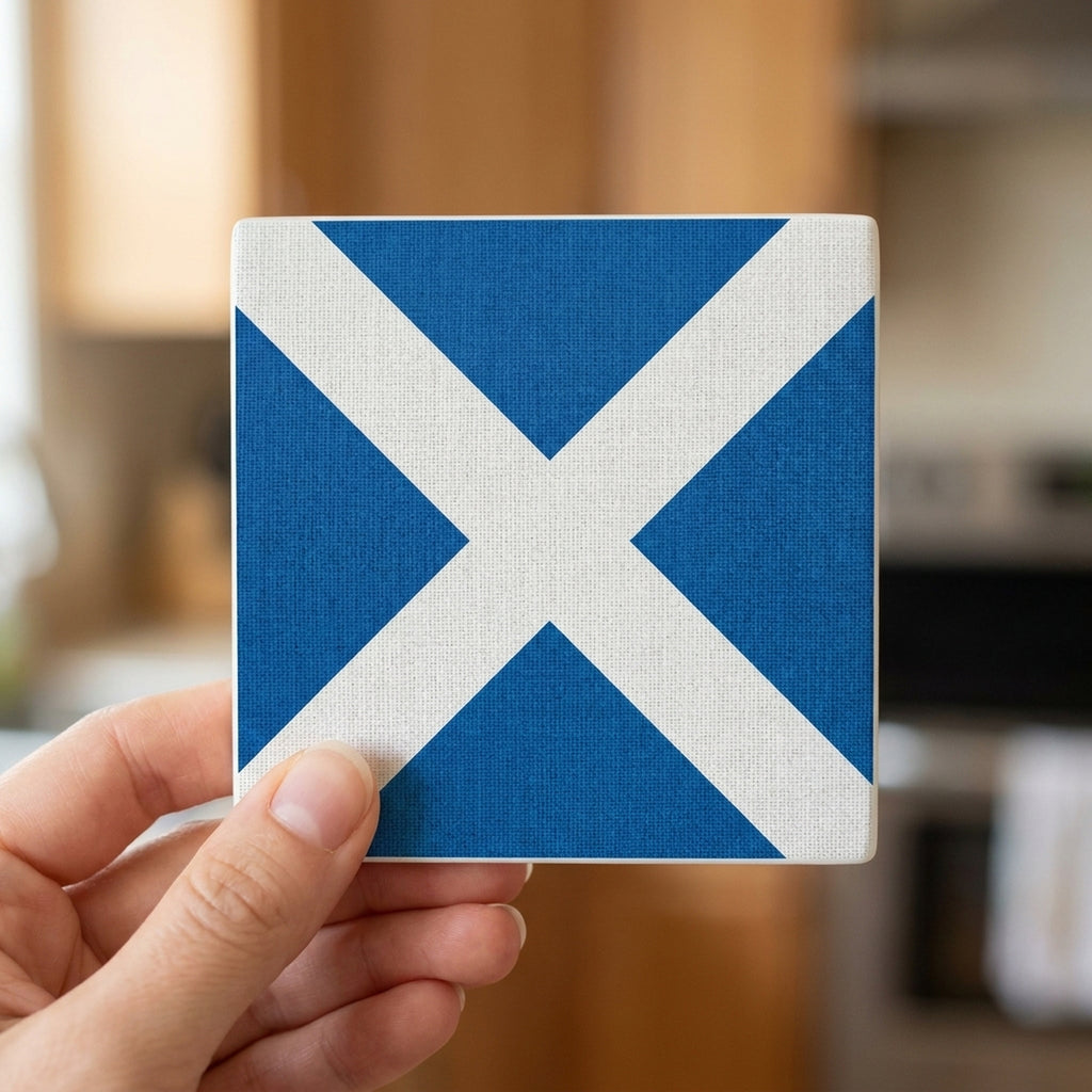 Scotland Flag Pride ceramic coasters set of 4, in hand