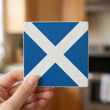 Scotland Flag Pride ceramic coasters set of 4, in hand