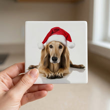 Saluki Puppy ceramic coasters set of 4, in hand