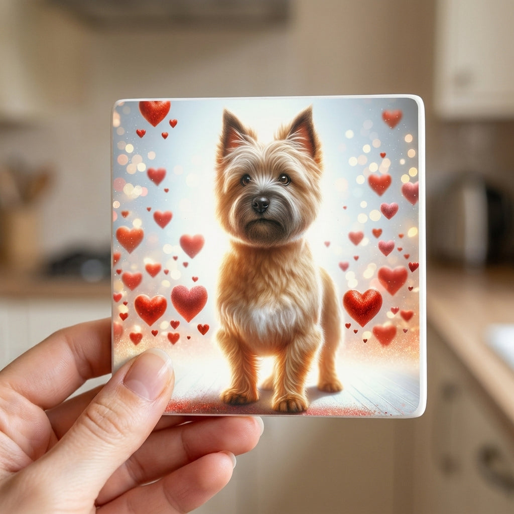 Cairn Terrier ceramic coasters set of 4, in hand