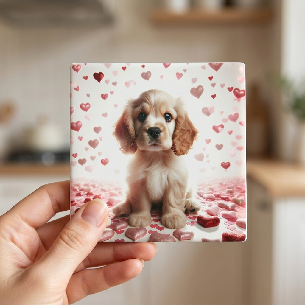 Cocker Spaniel ceramic coasters set of 4, in hand