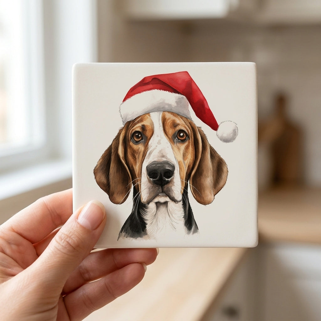 English Foxhound ceramic coasters set of 4, in hand