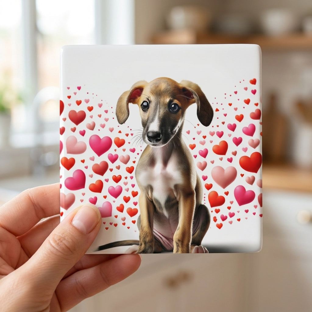 Italian Greyhound ceramic coasters set of 4, in hand