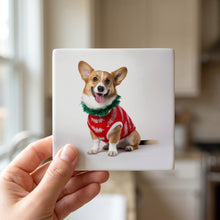 Cardigan Welsh Corgi ceramic coasters set of 4, in hand