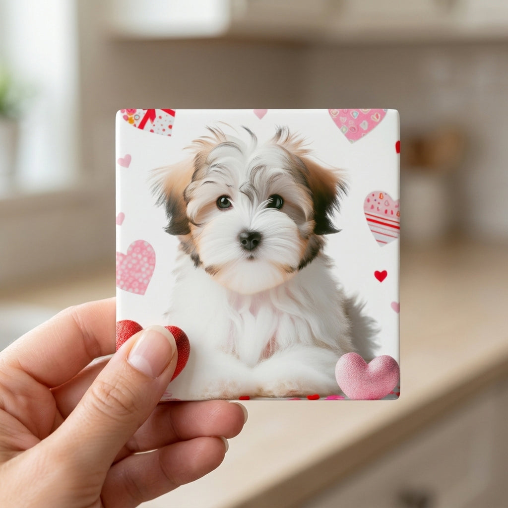 Havanese ceramic coasters set of 4, in hand