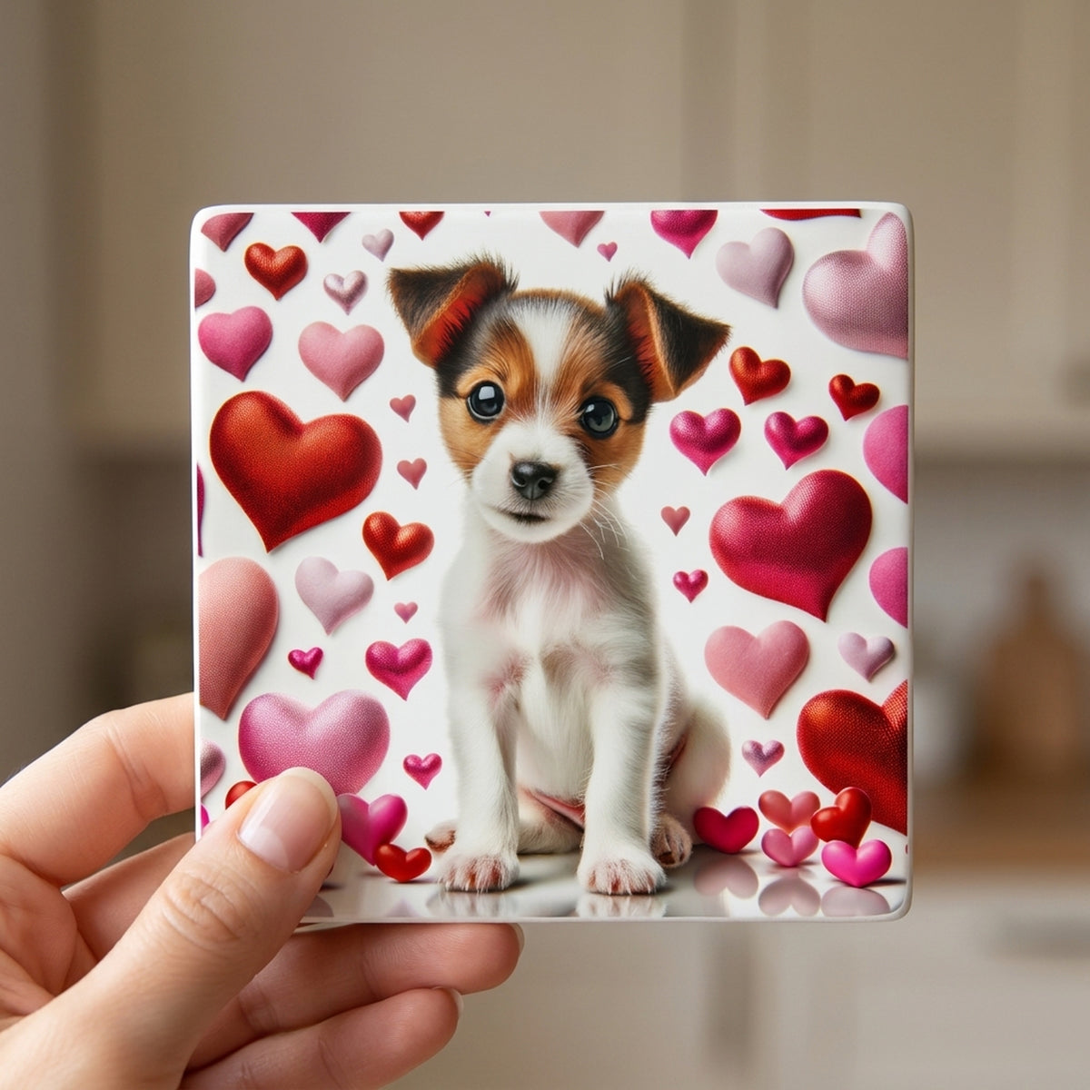 Jack Russell Terrier ceramic coasters set of 4, in hand