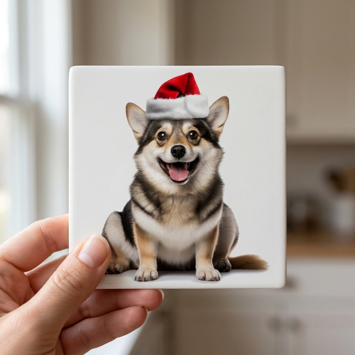 Swedish Vallhund ceramic coasters set of 4, in hand